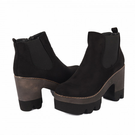 Botine Sasha Black - Botine din piele ecologică întoarsă cu interior căptușit şi închidere cu fermoar - Deppo.ro