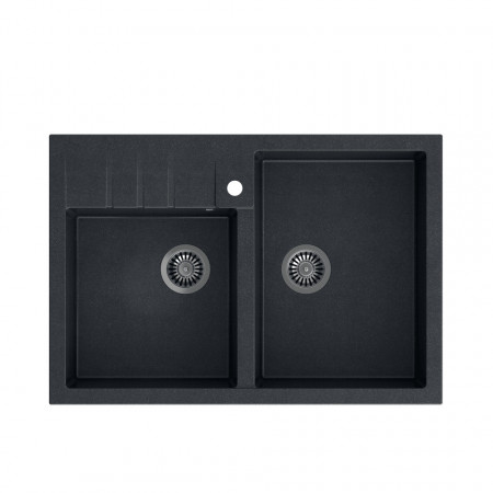 BILL 120 Chiuvetă cu 2 vase + sifon economisește spațiu / diamant negru / elemente din oțel