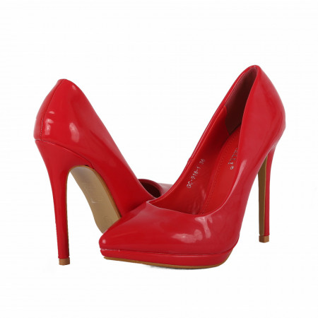Pantofi cu toc cod GC9181 Roși - Pantofi din piele ecologică lacuită cu tocul de 12 cm şi vârf ascuţit - Deppo.ro