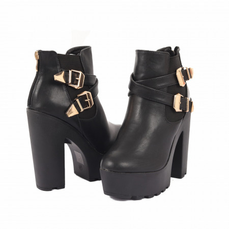 Botine cod 01JIA Negre - Botine din piele ecologică cu toc înalt - Deppo.ro