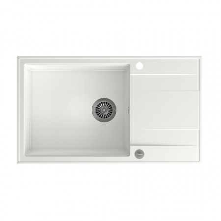 EVAN 136 XL Chiuvetă încastrată cu 1 vas cu scurgere + sifon / alb ca zăpadă / elemente din oțel