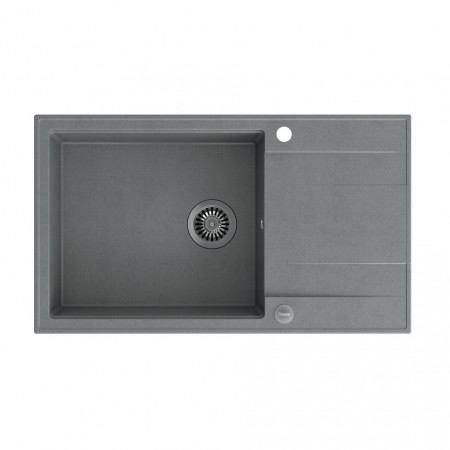 EVAN 136 XL Chiuvetă încastrată cu 1 vas cu scurgere + sifon economisește spațiu / piatră argintie / elemente din oțel