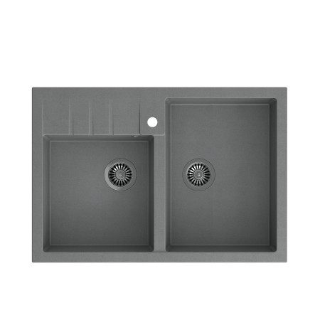 BILL 120 Chiuvetă cu 2 vase + sifon / piatră argintie / elemente din oțel