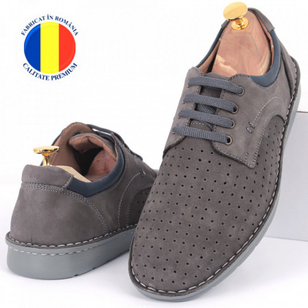 Pantofi din piele naturală Cod 601 Gri