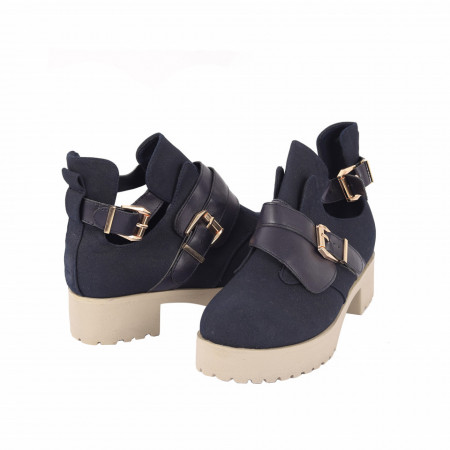 Botine cod 4B0528A Navy - Botine din piele ecologică întoarsă cu interior căptușit cu material elastic la gleznă și închidere cu curelușe - Deppo.ro