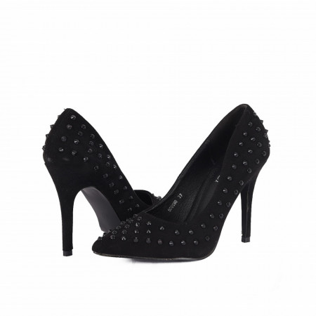 Pantofi cu toc cod 5C0090 Negri - Pantofi cu toc ascuțit din piele ecologică întoarsă - Deppo.ro
