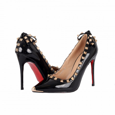 Pantofi cu toc cod A1136 Negri - Pantofi negri din piele ecologică lacuită cu tocul de 11 cm şi vârf ascuţit - Deppo.ro