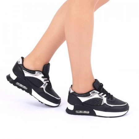 Pantofi Sport Ace Black - Pantofi sport albi din material textil respirabil cu vârf rotund și talpă din silicon flexibilă si confortabilă - Deppo.ro