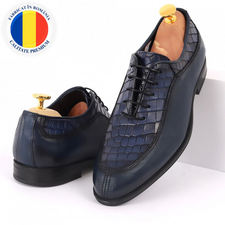 Pantofi din piele naturală pentru bărbați cod 912 Albastri