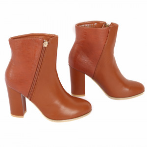 Botine Ariana Camel - Botine camel din piele ecologică , un model cu aspect modern, elegant, cu toc de 9,5cm - Deppo.ro