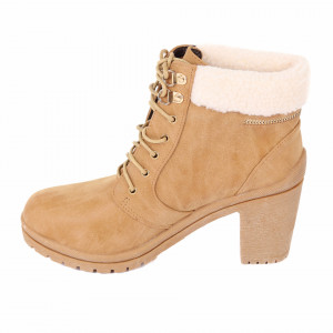 Botine Casey Beige - Botine din piele ecologică întoarsă cu închidere cu șiret și interior ușor îmblănit - Deppo.ro