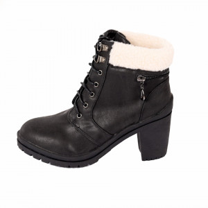Botine Casey Black - Botine din piele ecologică întoarsă cu închidere cu șiret și interior ușor îmblănit - Deppo.ro