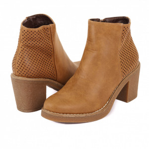 Botine Edith Camel - Botine camel din piele ecologica, cu talpă și toc din cauciuc de 7cm - Deppo.ro