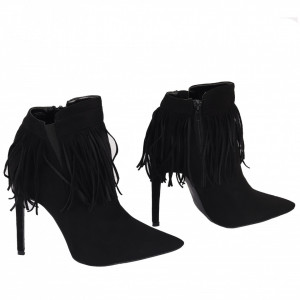 Botine Lemin Dark Black - Botine din piele ecologică întoarsă cu fermoar, înălţimea tocului 12 cm - Deppo.ro