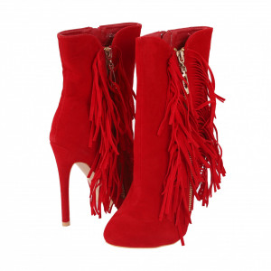 Botine Reni Red - Botine din piele ecologică întoarsă cu fermoar şi interior căptuşit, înălţimea tocului 12 cm - Deppo.ro