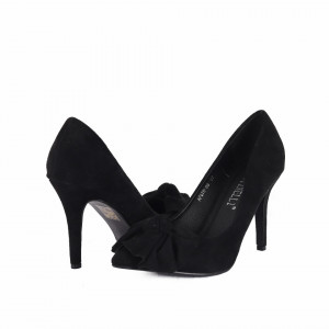 Pantofi cu toc cod AF67896 Negri - Pantofi cu toc ascuțit din piele ecologică întoarsă, culoare neagră cu o fundiță de decor - Deppo.ro