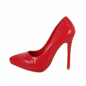 Pantofi cu toc cod GC9181 Roși - Pantofi din piele ecologică lacuită cu tocul de 12 cm şi vârf ascuţit - Deppo.ro