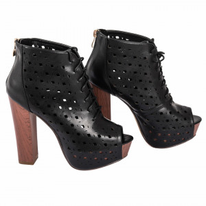 Pantofi cu toc cod JB203 Negri - Pantofi cu toc lung și platformă, din piele ecologică perforată, design dantelat foarte confortabili datorită calapodului comod - Deppo.ro