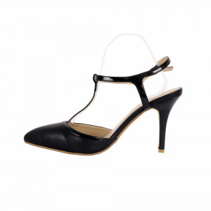 Pantofi cu toc cod LT65 Negri - Pantofi albi decupați cu vârf și toc ascuțit din piele ecologică, foarte confortabili cu un calapod comod - Deppo.ro