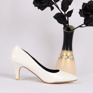 Pantofi cu toc cod O1229 Albi - Pantofi cu toc din piele ecologică cu un design unic, fii în pas cu moda şi străluceşte la următoarea petrecere. - Deppo.ro