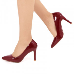 Pantofi cu toc cod SA1770 Wine - Pantofi din piele ecologica lacuita de înalta calitate - Deppo.ro