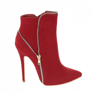 Botine Arita Maroon - Botine din piele ecologică întoarsă cu închidere cu fermoar și interior căptuşit, tocul de 12 cm - Deppo.ro