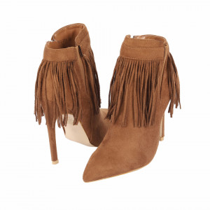 Botine Aurix Camel - Botine din piele ecologică întoarsă cu fermoar, înălţimea tocului 12 cm - Deppo.ro