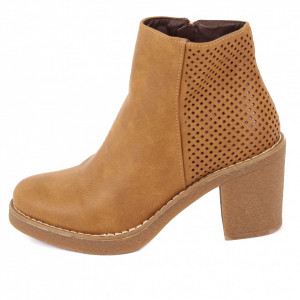 Botine Edith Camel - Botine camel din piele ecologica, cu talpă și toc din cauciuc de 7cm - Deppo.ro