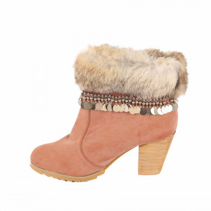 Botine Emilie Brown - Botine din piele ecologică întoarsă, interior uşor îmblănit şi închidere cu fermoar - Deppo.ro