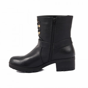 Ghete pentru dame cod LL26 Negre - Ghete pentru dame din piele ecologică decorate cu inserții metalice - Deppo.ro