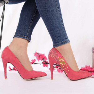 Pantofi cu toc cod A259 Coral - Pantofi din piele ecologică, foarte confortabili potriviți pentru evenimente speciale. - Deppo.ro