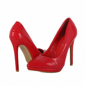 Pantofi cu toc cod GC9181 Roși - Pantofi din piele ecologică lacuită cu tocul de 12 cm şi vârf ascuţit - Deppo.ro