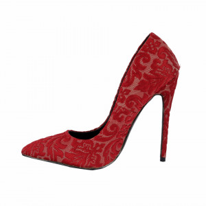 Pantofi cu toc cod HR8124645 Roși - Pantofi din piele ecologică întoarsă în combinație cu material tip dantelă - Deppo.ro