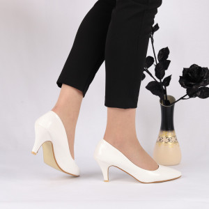 Pantofi cu toc cod O1229 Albi - Pantofi cu toc din piele ecologică cu un design unic, fii în pas cu moda şi străluceşte la următoarea petrecere. - Deppo.ro