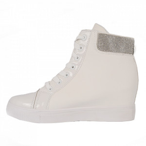 Pantofi sport tip sneakers damă cod EA-2900-36 White - Pantofi sport tip sneakers din piele ecologică cu talpă cu platformă si un calapod comod - Deppo.ro