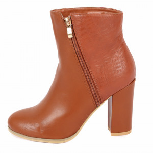 Botine Ariana Camel - Botine camel din piele ecologică , un model cu aspect modern, elegant, cu toc de 9,5cm - Deppo.ro