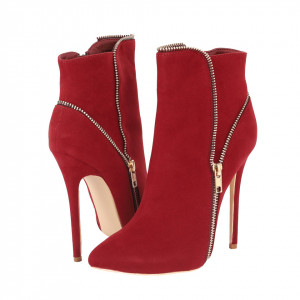 Botine Arita Maroon - Botine din piele ecologică întoarsă cu închidere cu fermoar și interior căptuşit, tocul de 12 cm - Deppo.ro