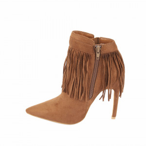 Botine Aurix Camel - Botine din piele ecologică întoarsă cu fermoar, înălţimea tocului 12 cm - Deppo.ro