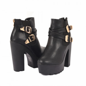 Botine cod 01JIA Negre - Botine din piele ecologică cu toc înalt - Deppo.ro