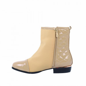 Botine cod BY9991 Bej - Botine din piele ecologică întoarsă în amestec cu piele ecologică lucioasă - Deppo.ro