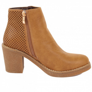 Botine Edith Camel - Botine camel din piele ecologica, cu talpă și toc din cauciuc de 7cm - Deppo.ro