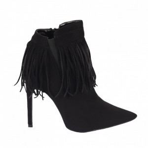 Botine Lemin Dark Black - Botine din piele ecologică întoarsă cu fermoar, înălţimea tocului 12 cm - Deppo.ro