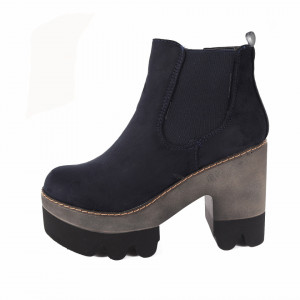 Botine Sasha Navy - Botine din piele ecologică întoarsă cu interior căptușit şi închidere cu fermoar - Deppo.ro