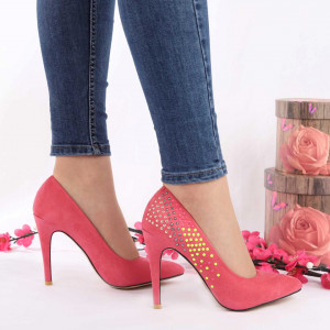 Pantofi cu toc cod A259 Coral - Pantofi din piele ecologică, foarte confortabili potriviți pentru evenimente speciale. - Deppo.ro