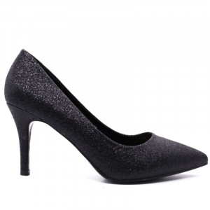 Pantofi cu toc cod C57 Negri - Pantofi cu toc din piele ecologică cu sclipici pe exterior - Deppo.ro