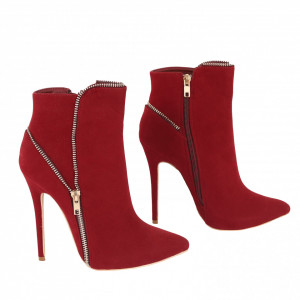Botine Arita Maroon - Botine din piele ecologică întoarsă cu închidere cu fermoar și interior căptuşit, tocul de 12 cm - Deppo.ro