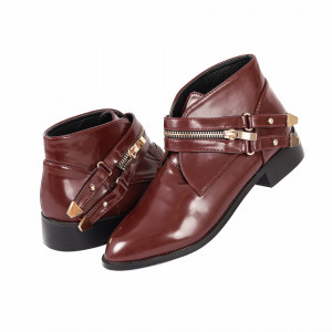 Botine Cecilia Bordo - Botine din piele ecologică cu închidere cu capse - Deppo.ro