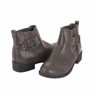 Botine cod 32517 Gri - Botine din piele ecologică cu interior căptușit și material elastic pe zona gleznei - Deppo.ro