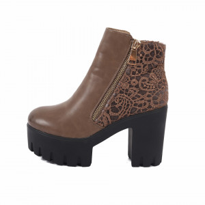 Botine cod A100033 Kaki - Botine din piele ecologică cu interior căptușit şi închidere cu fermoar - Deppo.ro
