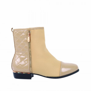 Botine cod BY9991 Bej - Botine din piele ecologică întoarsă în amestec cu piele ecologică lucioasă - Deppo.ro